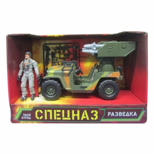 НАБОР ВОЕННЫЙ "ИГРАЕМ ВМЕСТЕ" СПЕЦНАЗ С МАШИНОЙ, ФИГУРКОЙ, ОРУЖИЕМ В КОР.