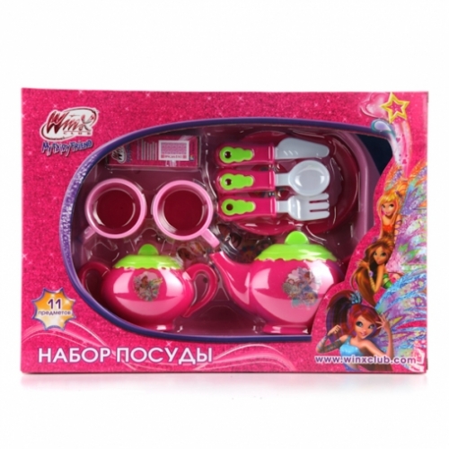 НАБОР ПОСУДЫ "ИГРАЕМ ВМЕСТЕ" ВИНКС, ПЛАСТИК. 11 ПРЕДМЕТОВ В РУСС. КОР. 35*24*7 СМ