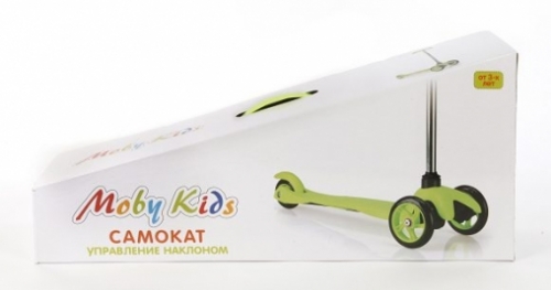 Самокат Moby kids , управление наклоном, звонок, зел.