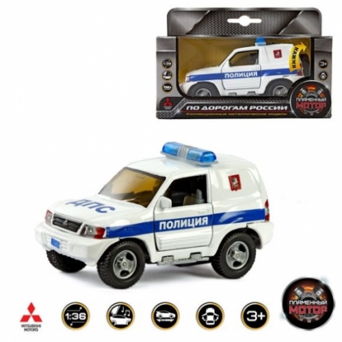 Машина мет. ин. 1:36 Mitsubishi Полиция ДПС, свет, звук, откр.двери, 13 см