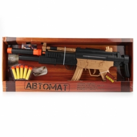 АВТОМАТ "ИГРАЕМ ВМЕСТЕ" НА БАТ. СВЕТ+ЗВУК, ГЛУШИТЕЛЬ, 5 МЯГКИХ ПУЛЬ В КОР. 66,3*24*5 СМ
